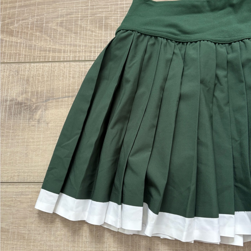Dark Green Pleated Skirt with White Trim - Picture 3 of 7